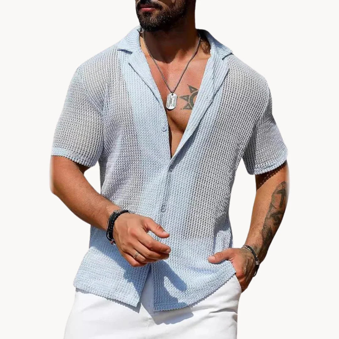 Camisa de manga corta - malla hueca transpirable para hombre