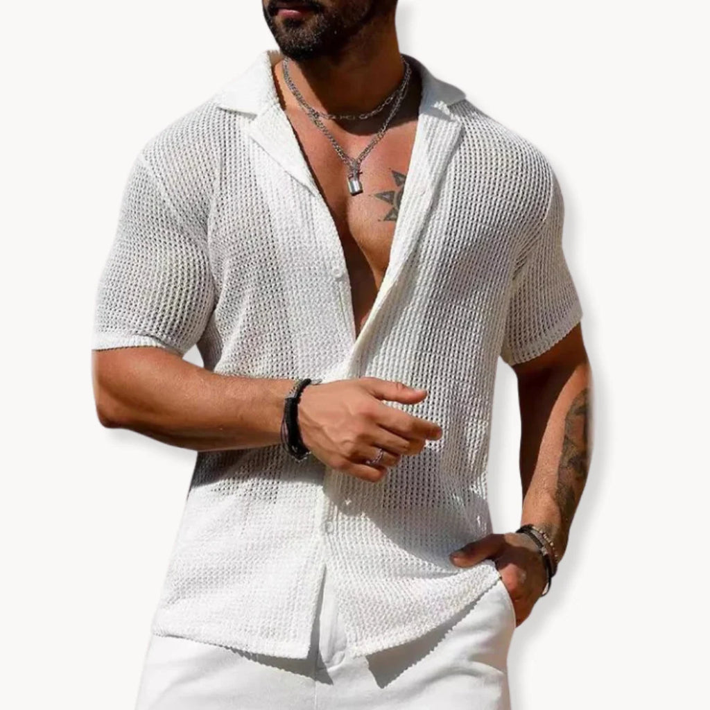 Camisa de manga corta - malla hueca transpirable para hombre