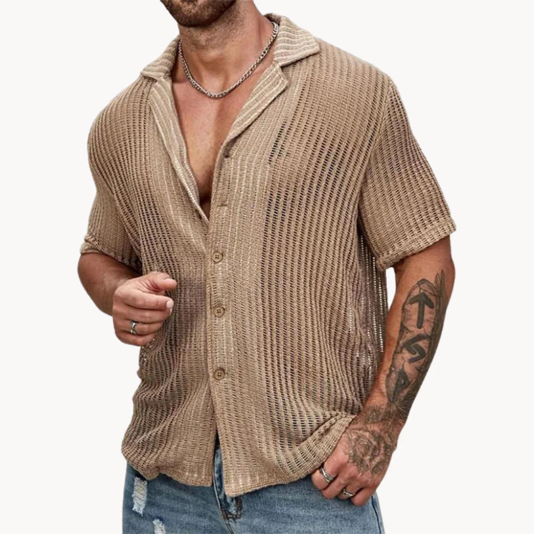 Camisa de manga corta - malla hueca transpirable para hombre