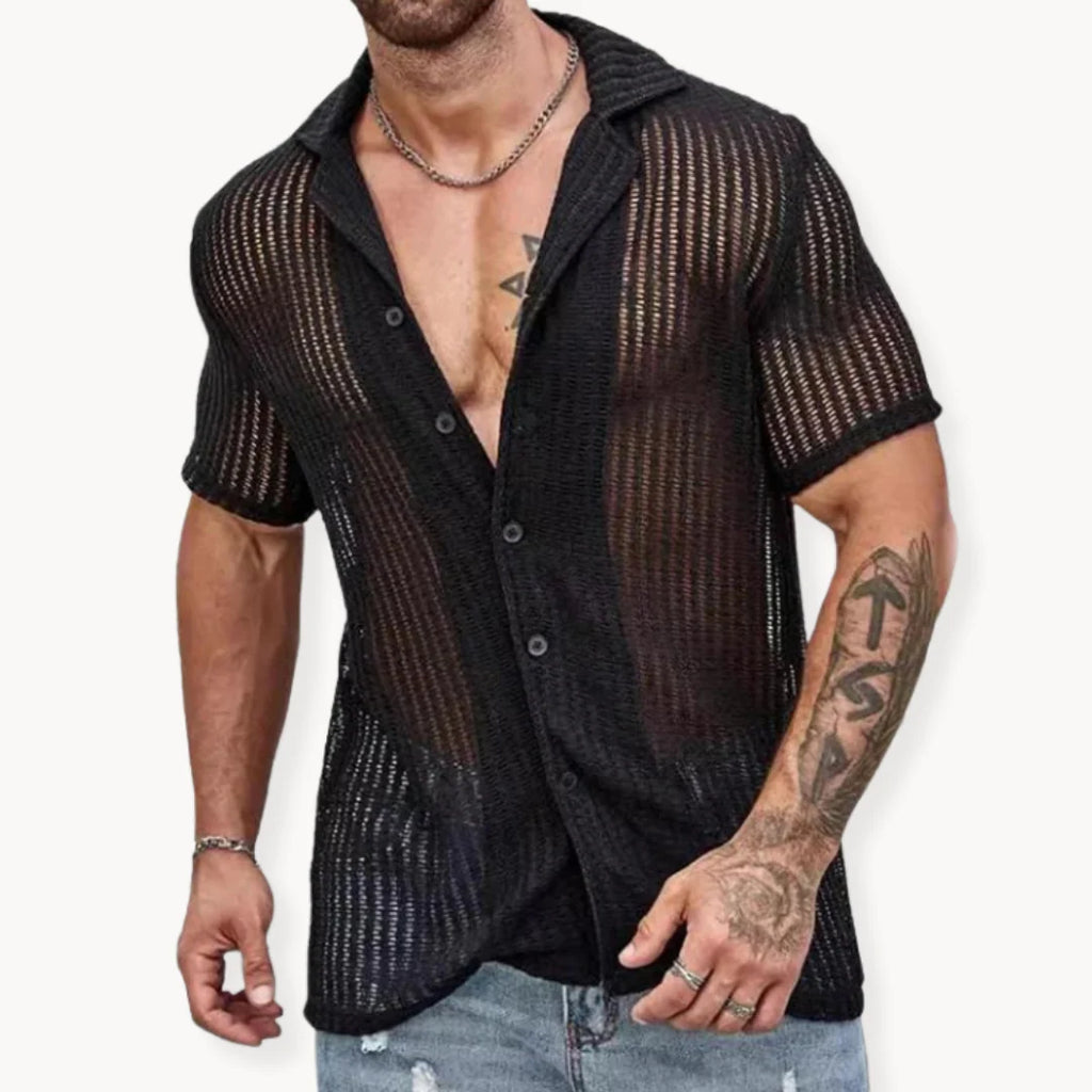 Camisa de manga corta - malla hueca transpirable para hombre