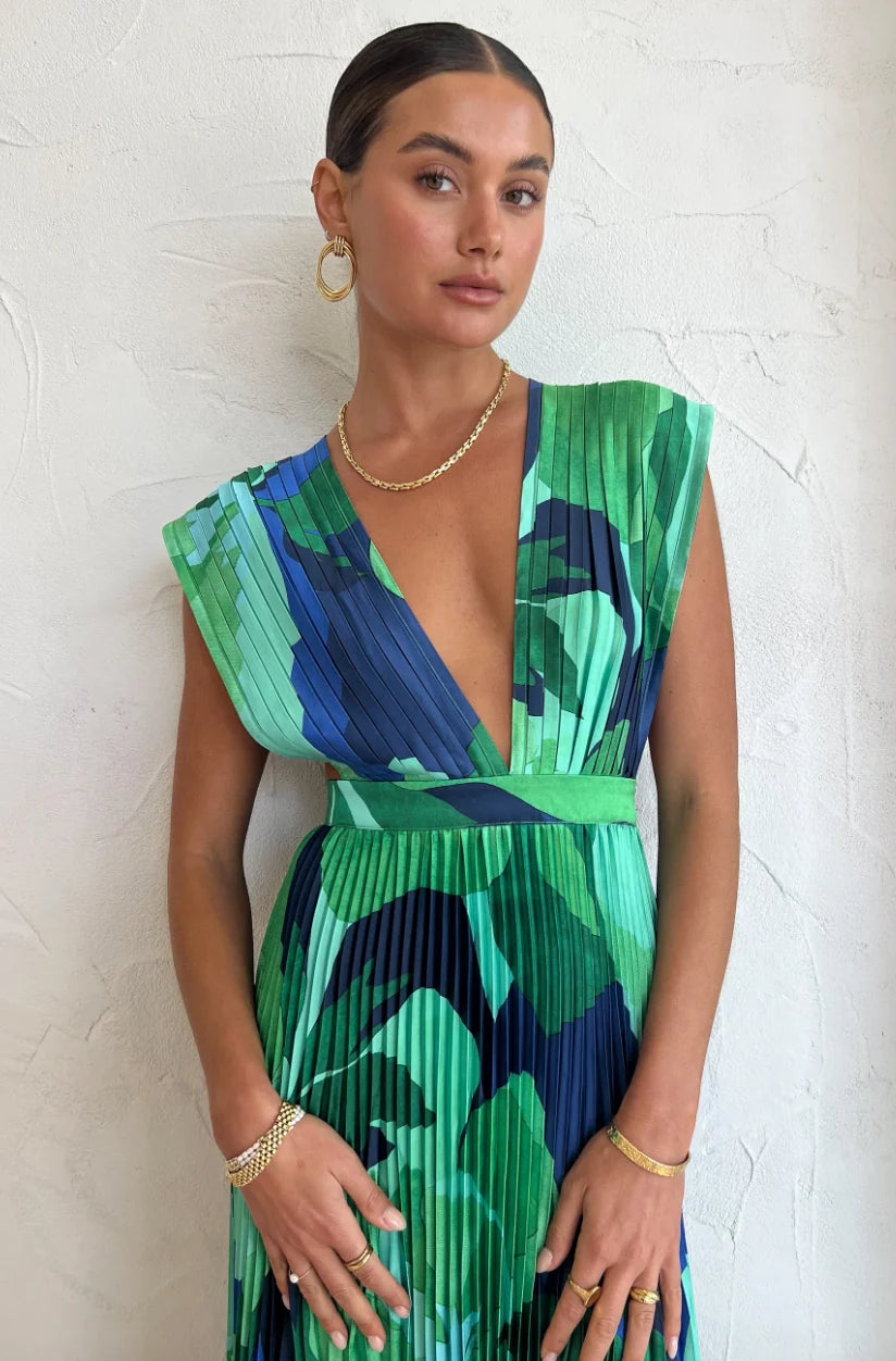 Evangelina™ | Vestido Plisado En Tonos Azules