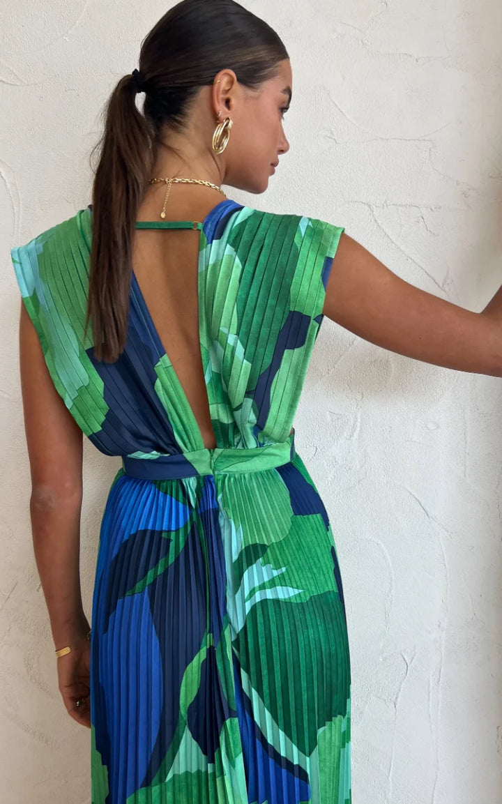 Evangelina™ | Vestido Plisado En Tonos Azules