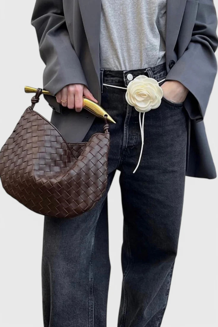 Mala Tiracolo Gerda Woven com Alça Dourada