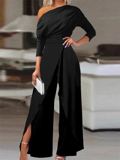 Adriana - Women's One Shoulder Wide Leg Jumpsuit