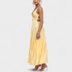 Abia - vestido maxi amarillo plisado