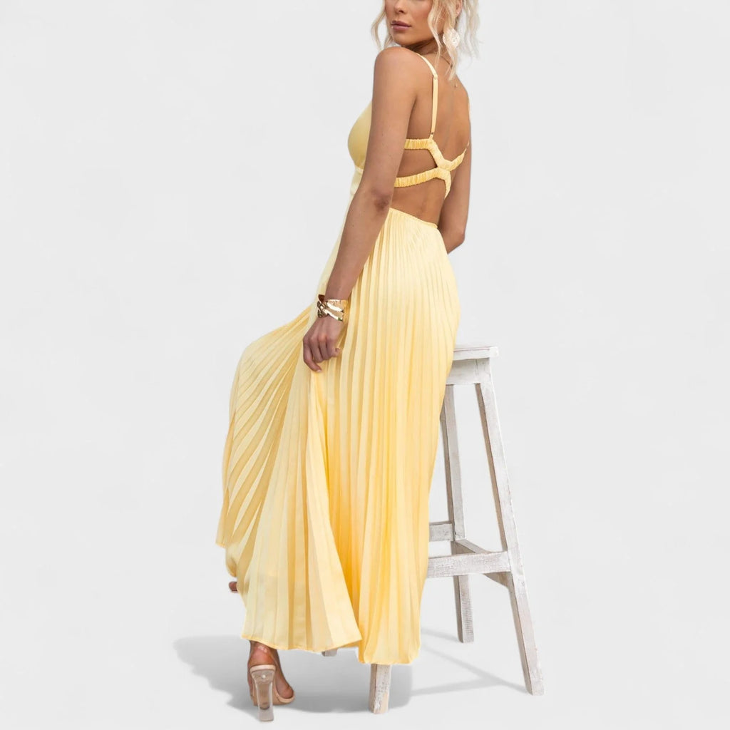 Abia - vestido maxi amarillo plisado
