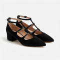 Teresa | Zapatos Negro Tiras Punta Afilada Tacón Bloque Mujer