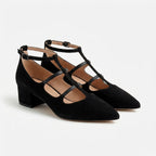 Teresa | Zapatos Negro Tiras Punta Afilada Tacón Bloque Mujer