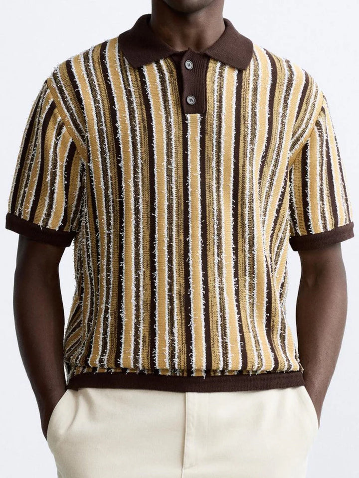 POLO MASCULINO RETRO DE MALHA ÀS RISCAS - CAMISA CASUAL DE VERÃO