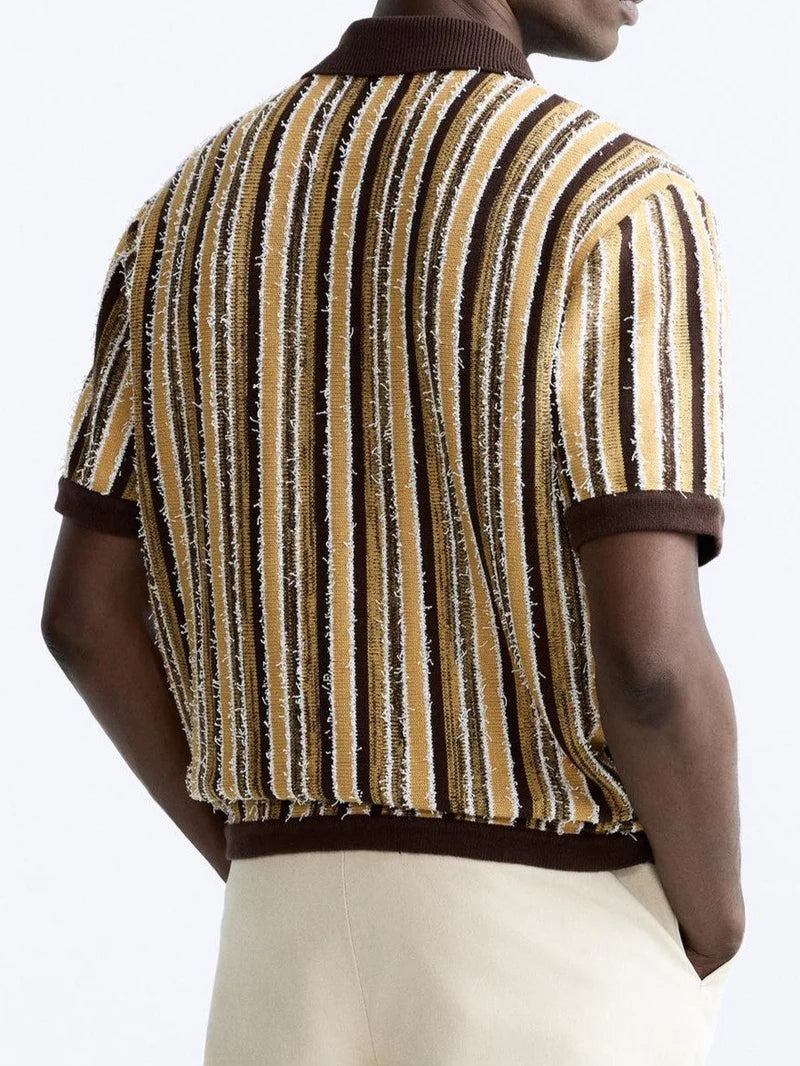 POLO MASCULINO RETRO DE MALHA ÀS RISCAS - CAMISA CASUAL DE VERÃO