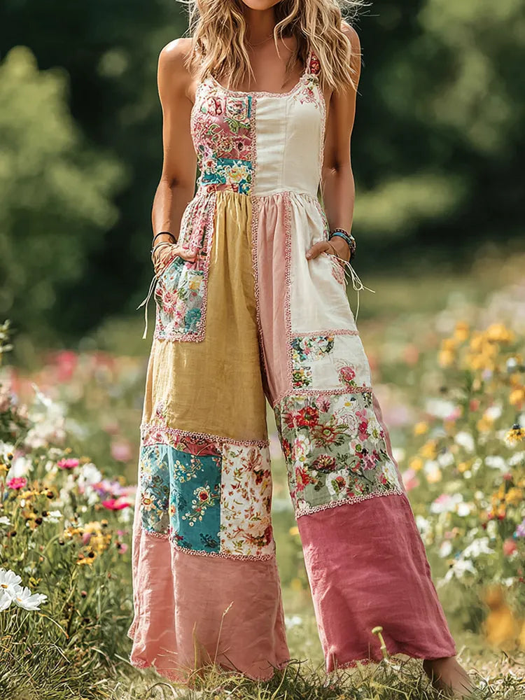 Mono Cómodo Con Estampado Floral Patchwork Artístico Vintage Para Mujer