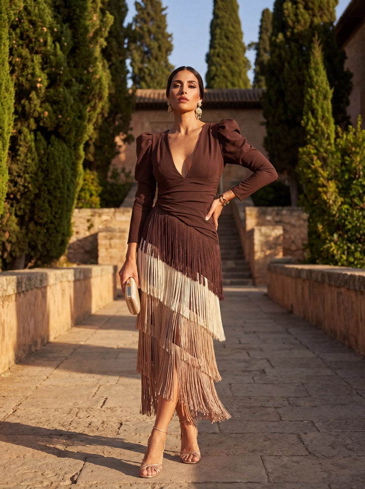 Carolina | Tiered Fringe Midi Dress