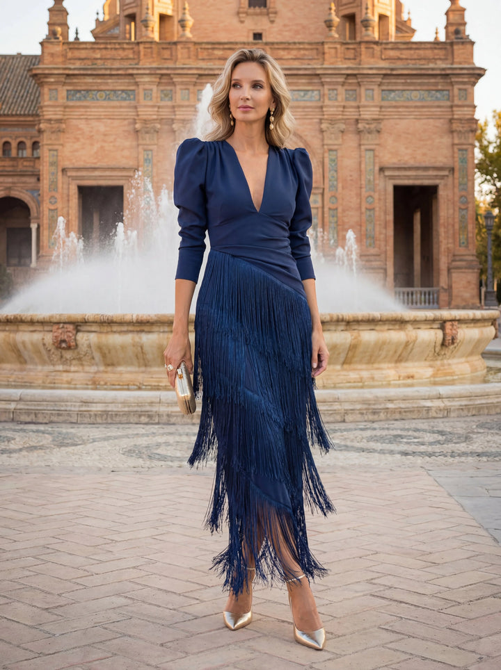 Carolina | Tiered Fringe Midi Dress