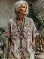 Camisa cómoda con estampado floral árbol de la vida para mujer