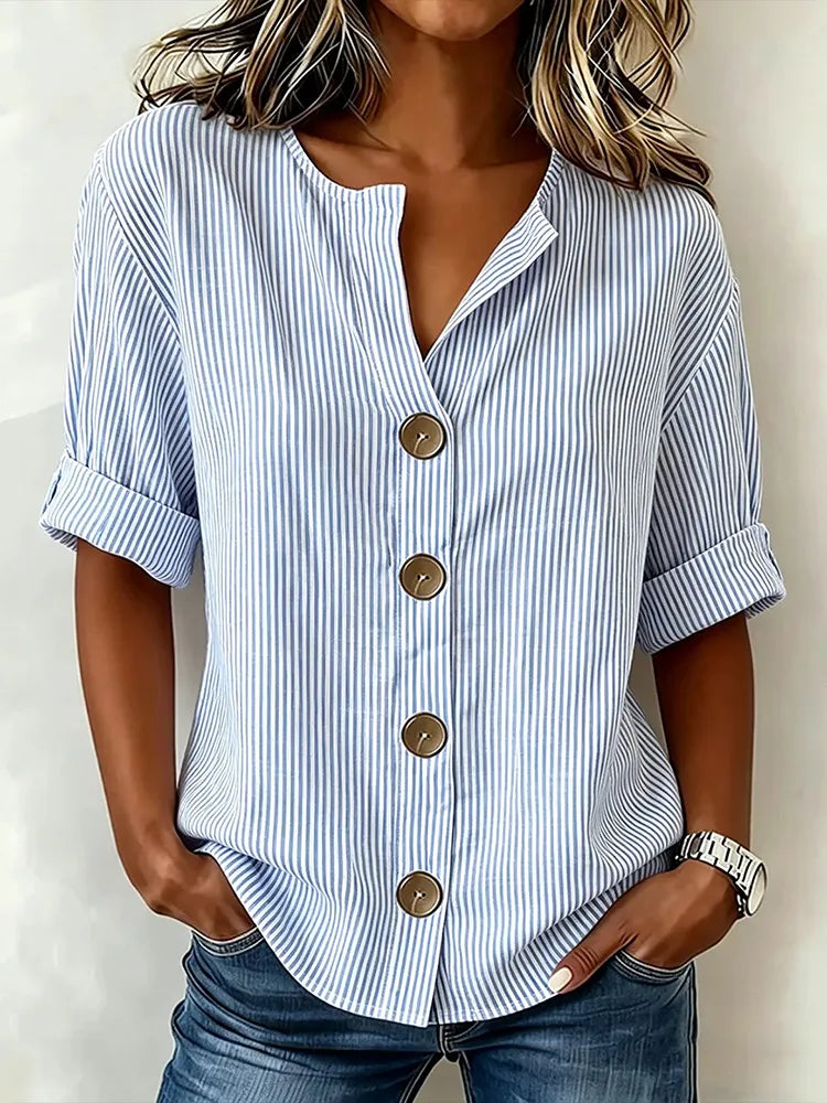 CAMISA CASUAL CON PATRÓN DE RAYAS ARTÍSTICAS