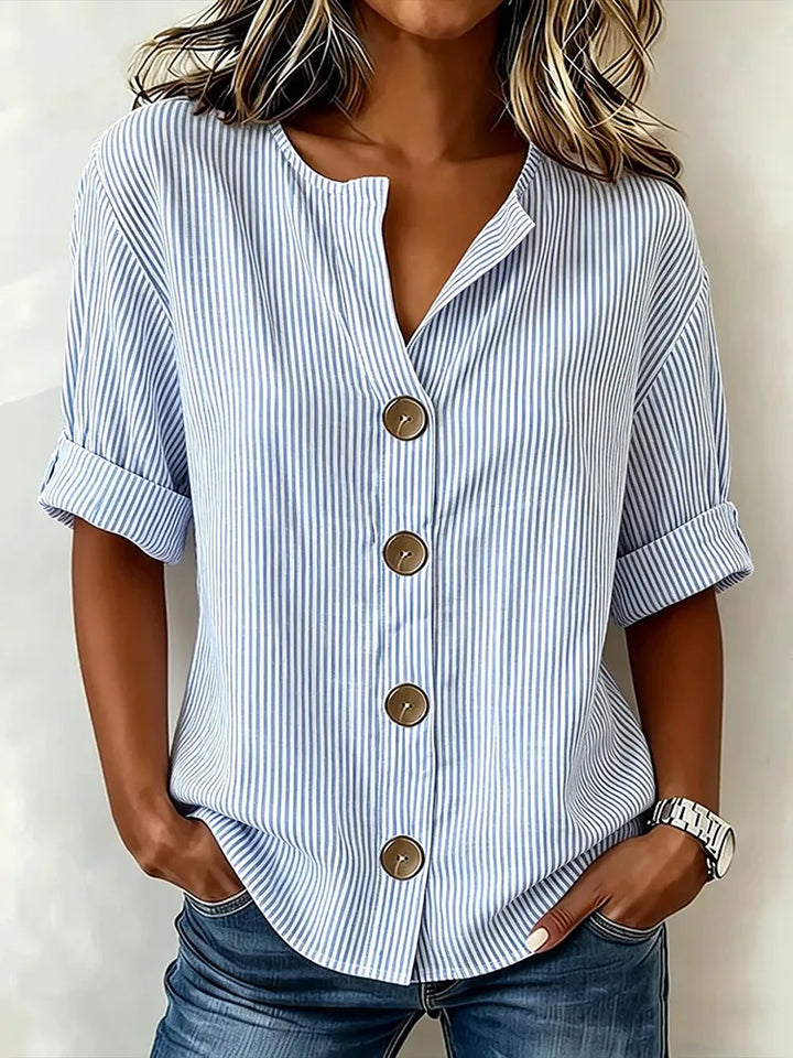 Camisa Casual com Padrão de Riscas Artísticas