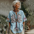 Camisa cómoda con estampado floral árbol de la vida para mujer