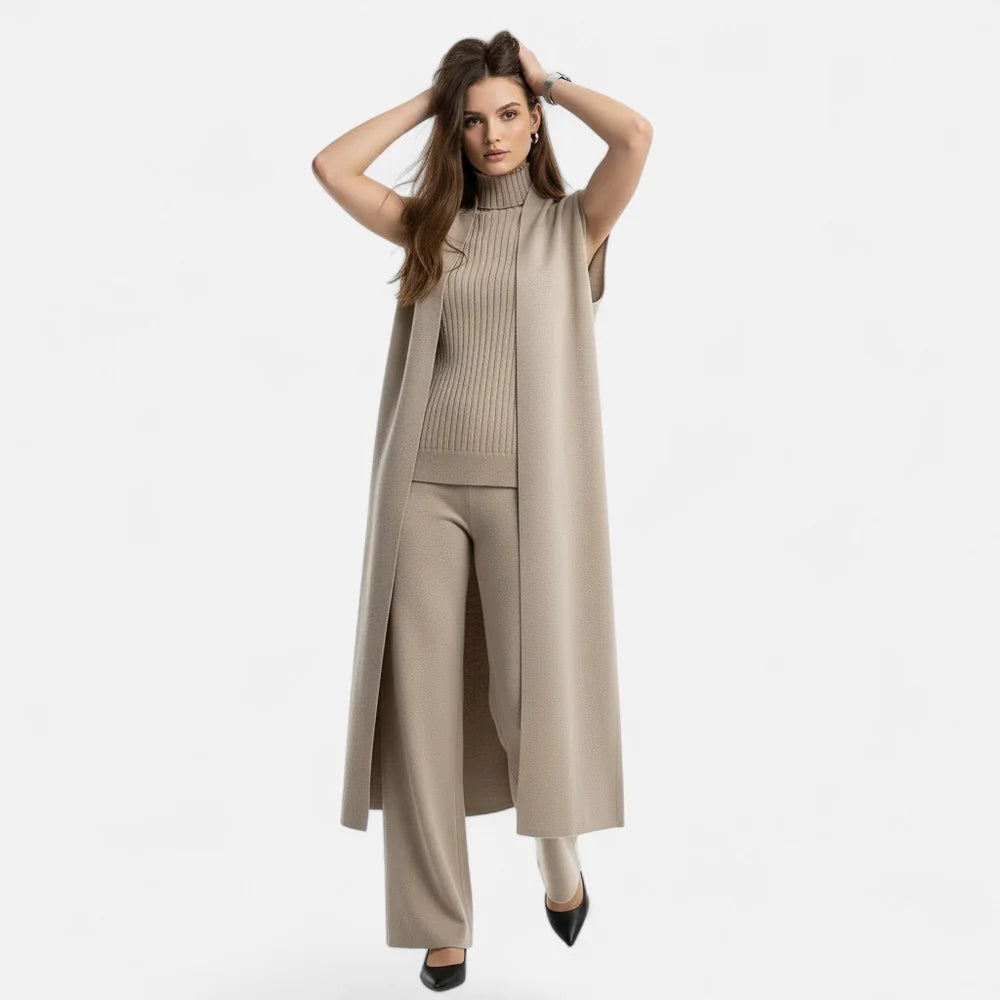 Eva | Three-Piece Knit Set: Vest, Cardigan, and Pants