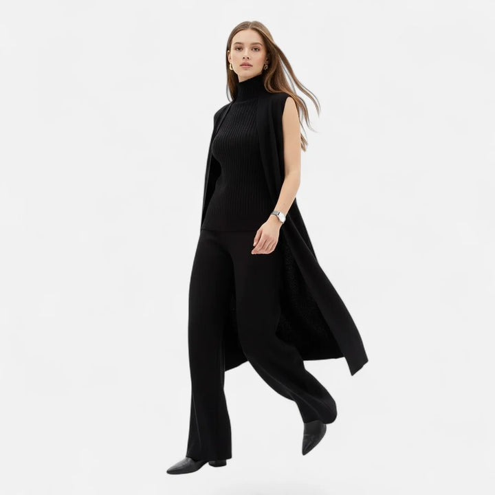 Eva | Three-Piece Knit Set: Vest, Cardigan, and Pants