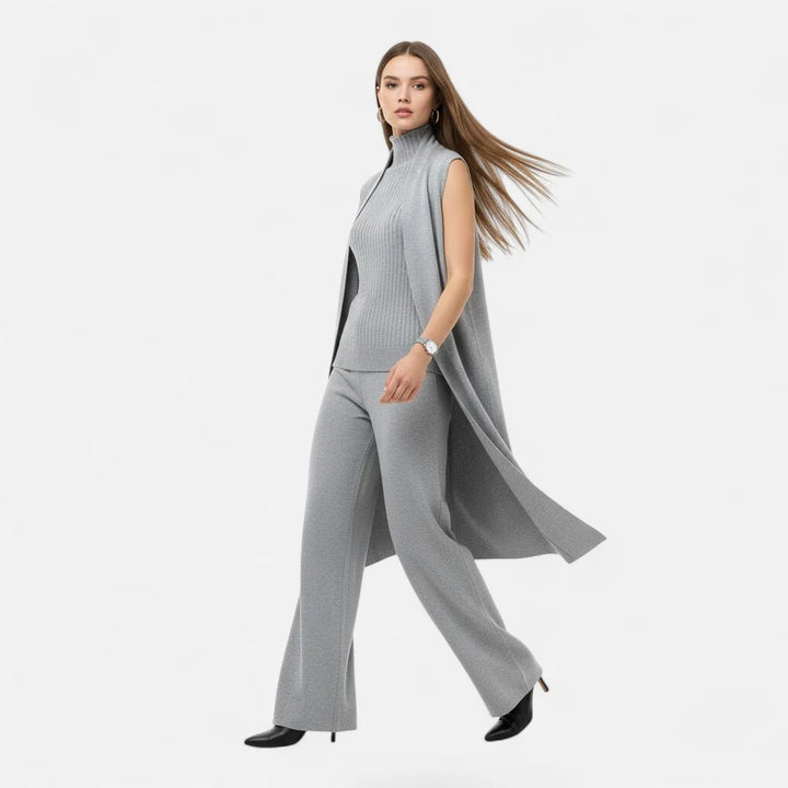 Eva | Three-Piece Knit Set: Vest, Cardigan, and Pants