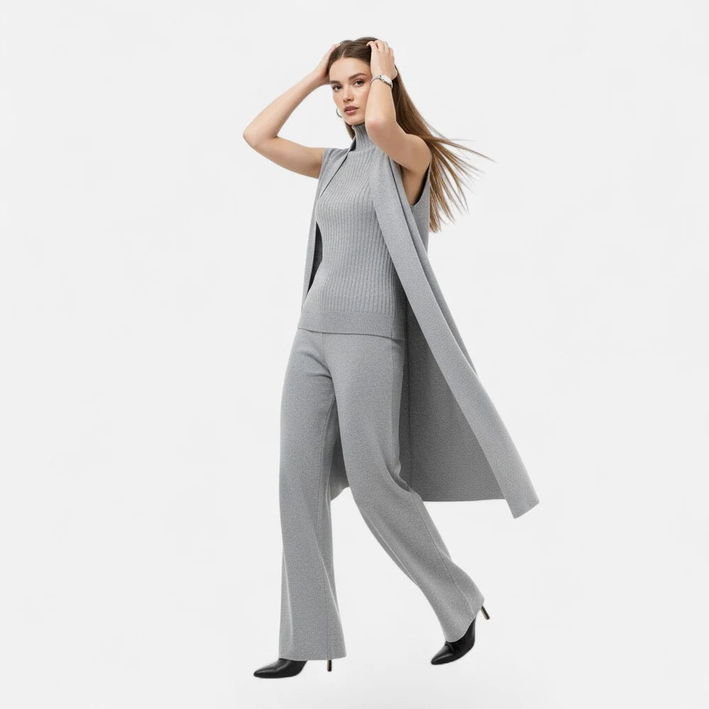 Eva | Three-Piece Knit Set: Vest, Cardigan, and Pants