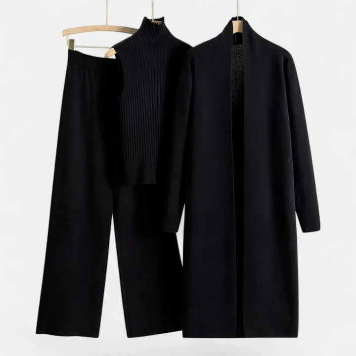 Eva | Three-Piece Knit Set: Vest, Cardigan, and Pants