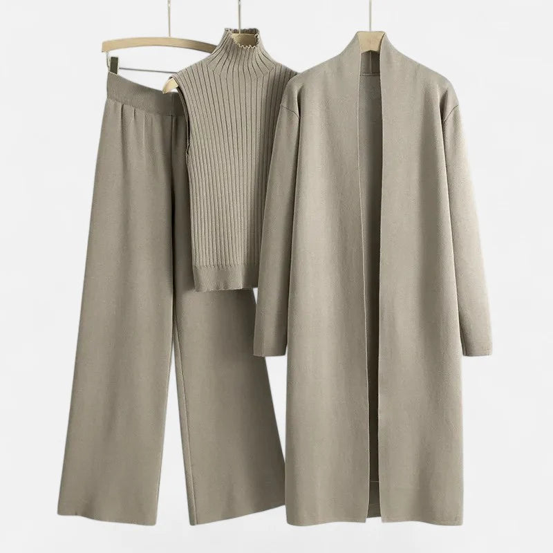 Eva | Three-Piece Knit Set: Vest, Cardigan, and Pants