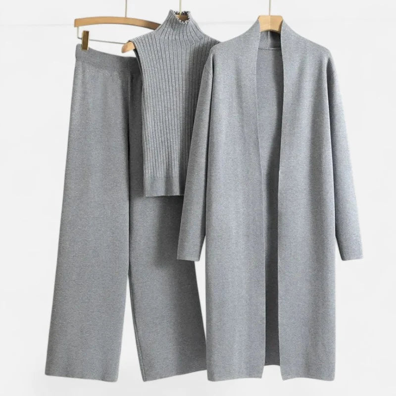 Eva | Three-Piece Knit Set: Vest, Cardigan, and Pants