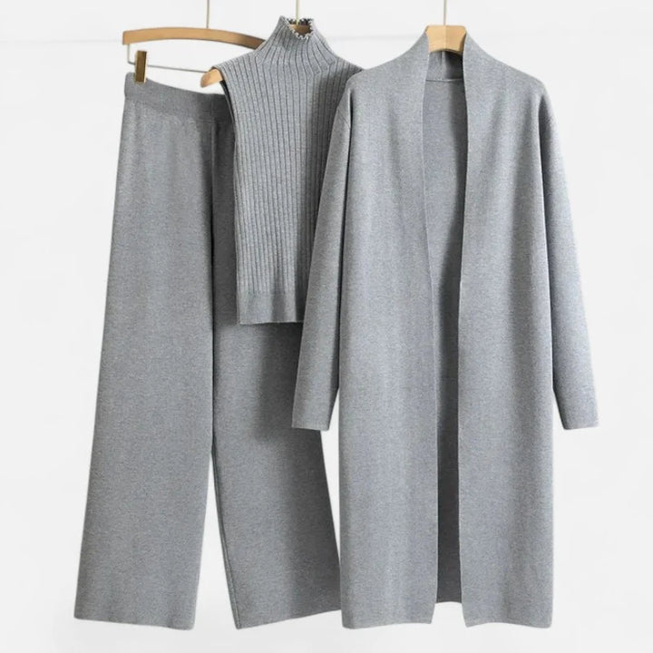 Eva | Three-Piece Knit Set: Vest, Cardigan, and Pants