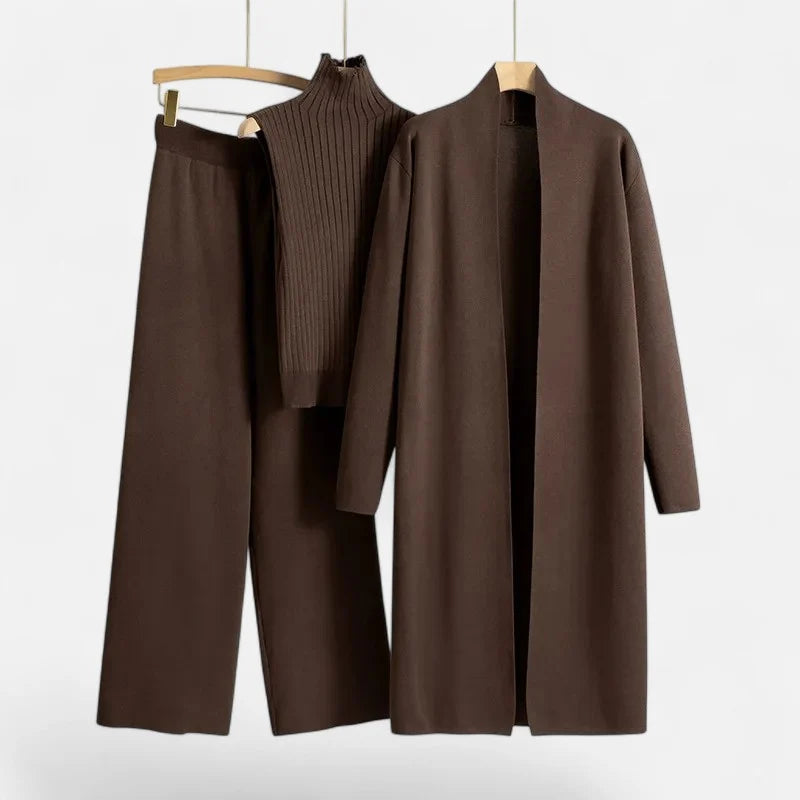 Eva | Three-Piece Knit Set: Vest, Cardigan, and Pants