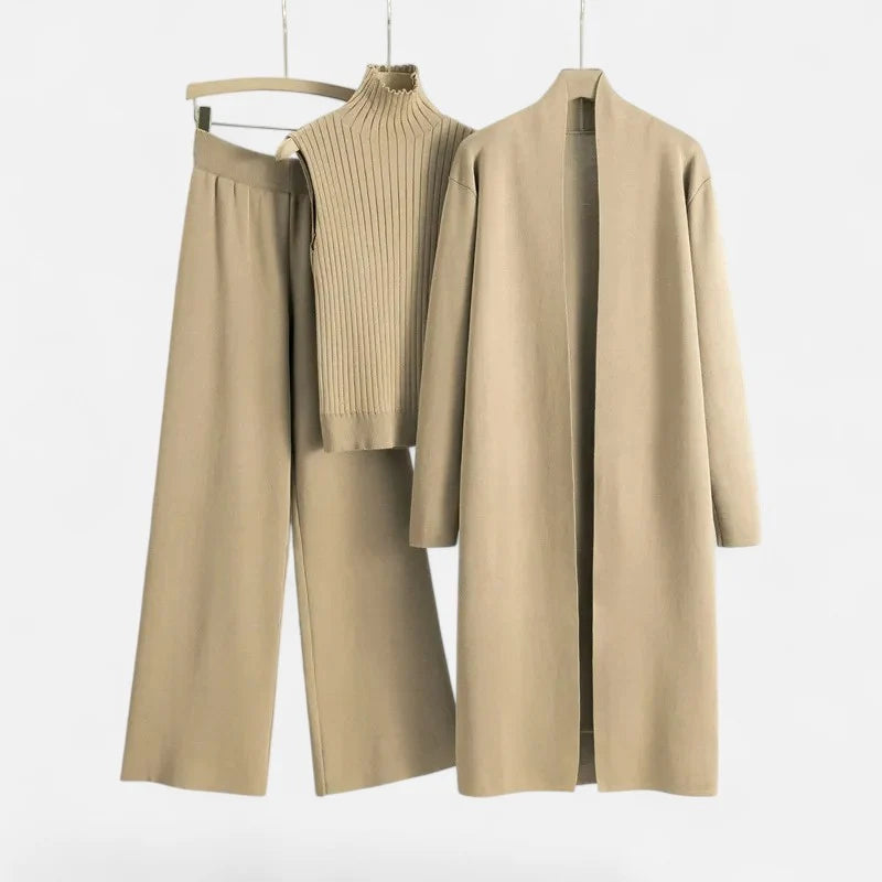 Eva | Three-Piece Knit Set: Vest, Cardigan, and Pants