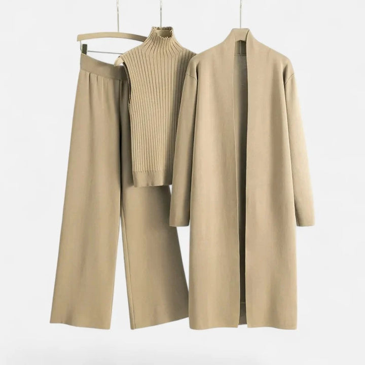 Eva | Three-Piece Knit Set: Vest, Cardigan, and Pants