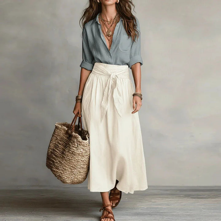 High-Waisted Flared Maxi Skirt Set with Tie Detail