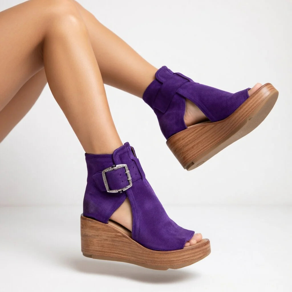 Olga - Botins Compensados Abertos Estilo Moderno