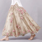 FALDA LARGA BOHO CON ESTAMPADO FLORAL ARTÍSTICO PARA MUJER