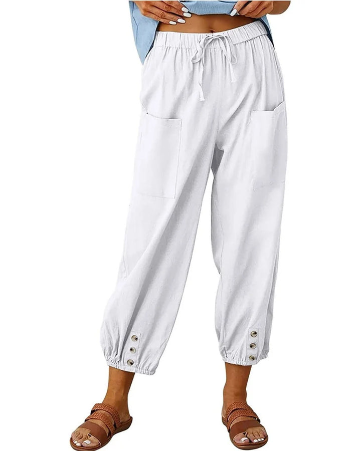 Chloé | Pantalones 7/8 Efecto Lino Para Mujer – Pantalones Anchos Con Detalle De Botones Y Encaje