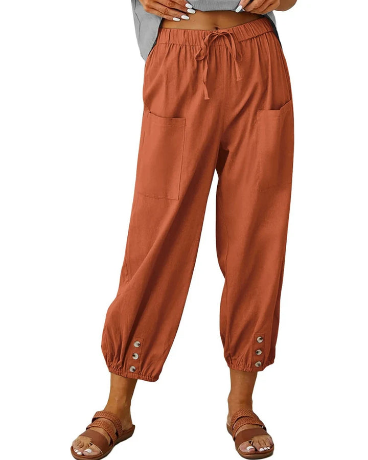 Chloé | Pantalones 7/8 Efecto Lino Para Mujer – Pantalones Anchos Con Detalle De Botones Y Encaje