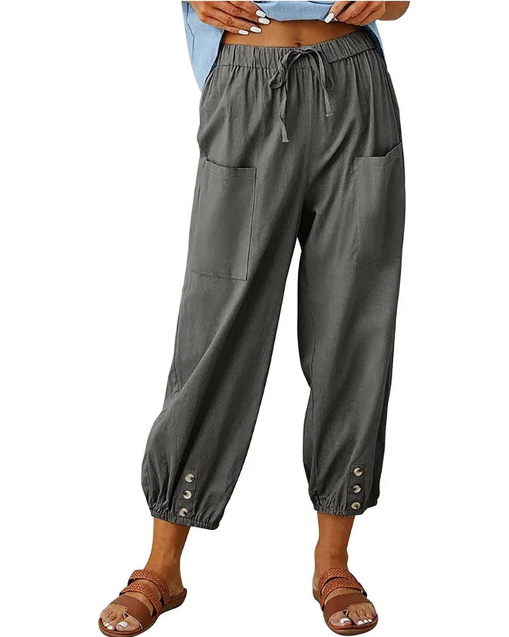 Chloé | Pantalones 7/8 Efecto Lino Para Mujer – Pantalones Anchos Con Detalle De Botones Y Encaje