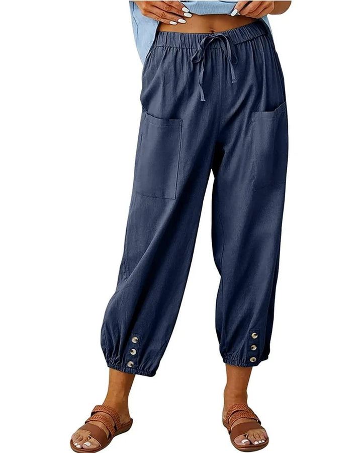 Chloé | Pantalones 7/8 Efecto Lino Para Mujer – Pantalones Anchos Con Detalle De Botones Y Encaje