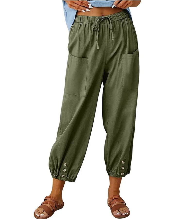 Chloé | Pantalones 7/8 Efecto Lino Para Mujer – Pantalones Anchos Con Detalle De Botones Y Encaje