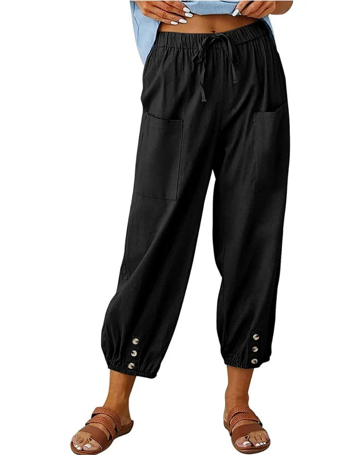 Chloé | Pantalones 7/8 Efecto Lino Para Mujer – Pantalones Anchos Con Detalle De Botones Y Encaje
