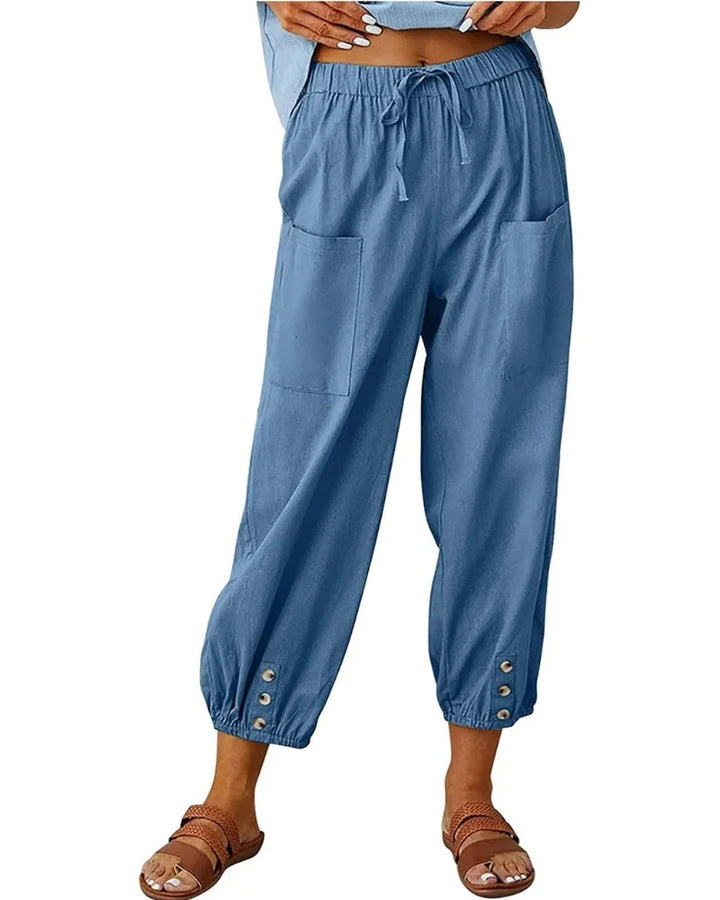 Chloé | Pantalones 7/8 Efecto Lino Para Mujer – Pantalones Anchos Con Detalle De Botones Y Encaje