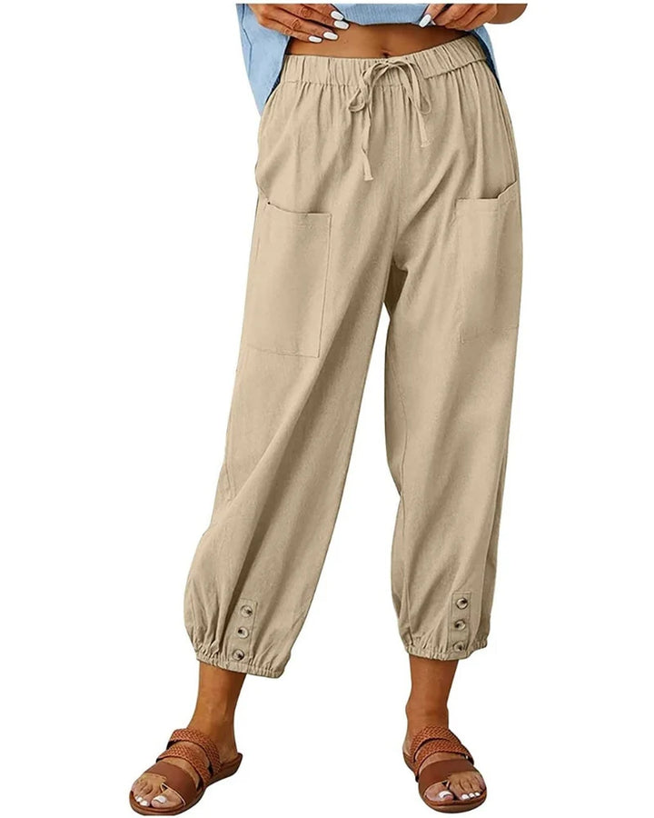 Chloé | Pantalones 7/8 Efecto Lino Para Mujer – Pantalones Anchos Con Detalle De Botones Y Encaje