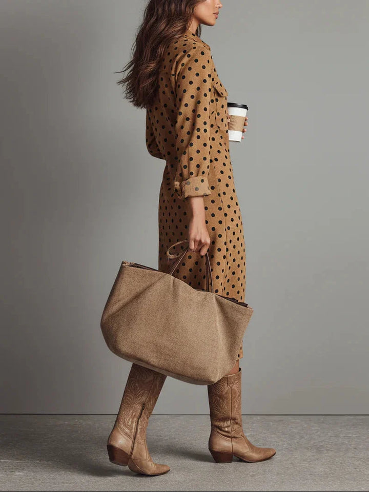 Maribelle™ | Vintage Polka Dot Suede Midi Dress