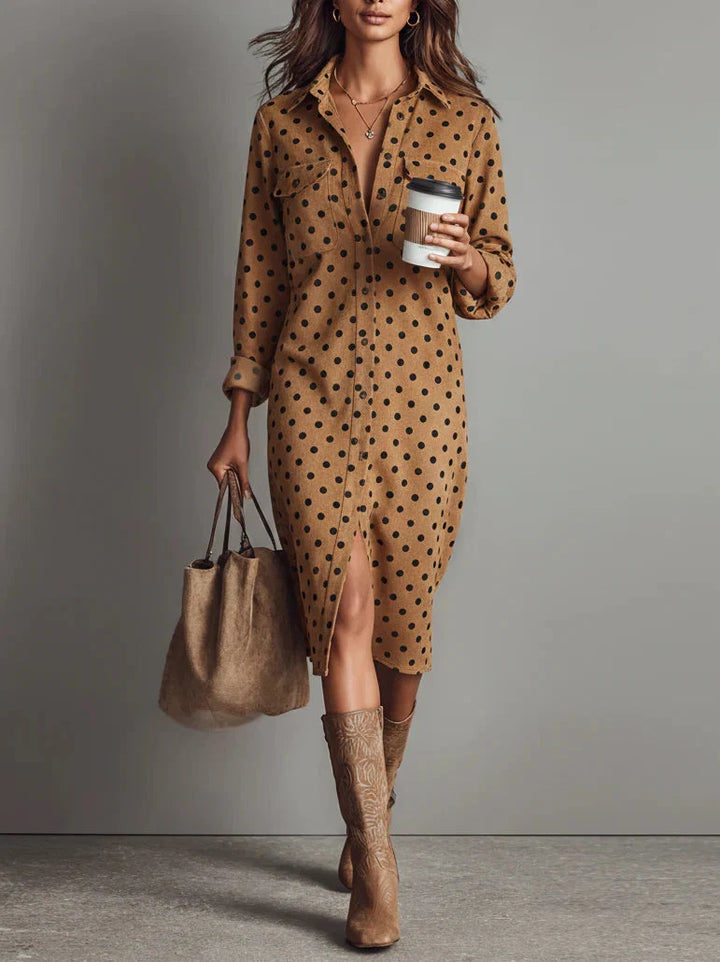 Maribelle™ | Vintage Polka Dot Suede Midi Dress