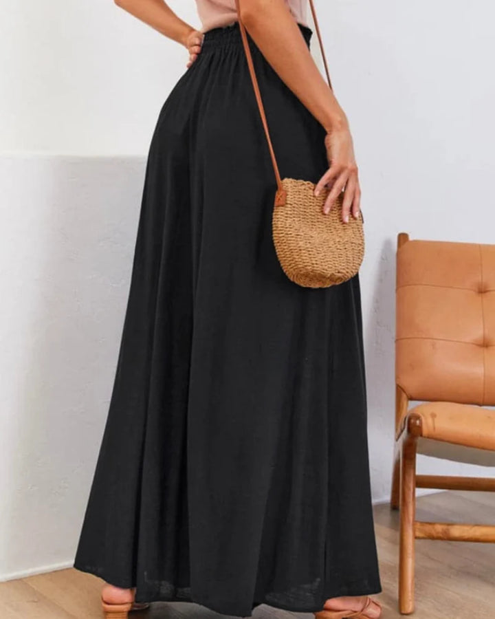 Claire | Pantalones Casuales De Cintura Alta En Viscosa Con Bolsillos