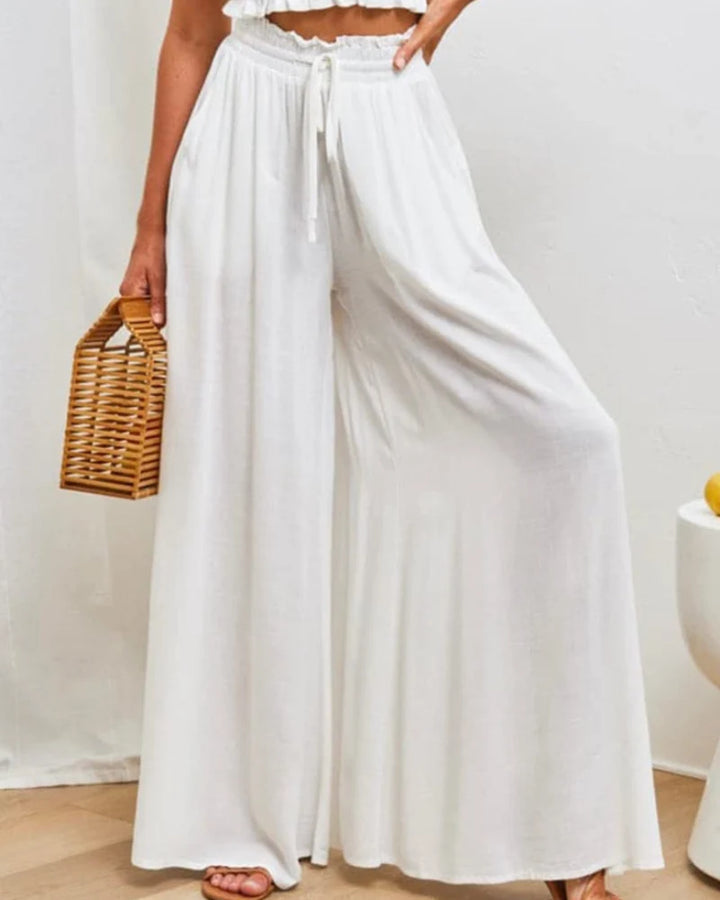 Claire | Pantalones Casuales De Cintura Alta En Viscosa Con Bolsillos
