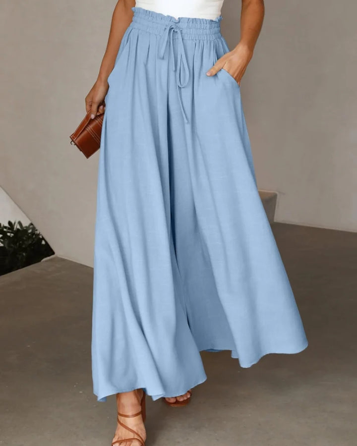 Claire | Pantalones Casuales De Cintura Alta En Viscosa Con Bolsillos