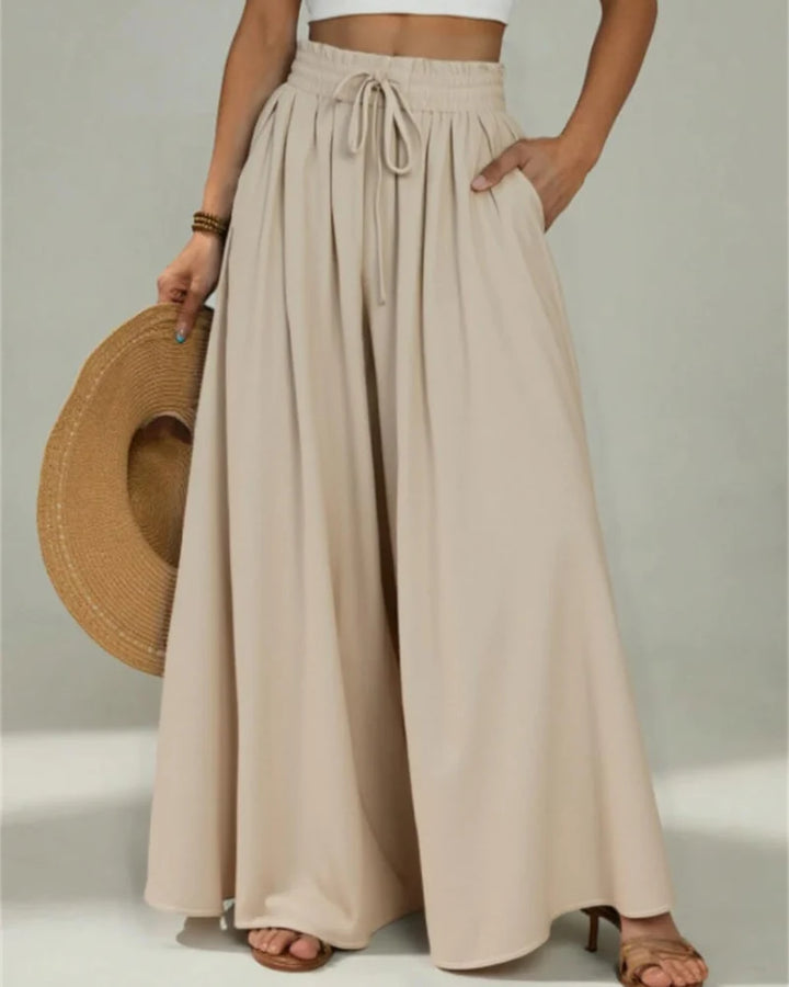 Claire | Pantalones Casuales De Cintura Alta En Viscosa Con Bolsillos