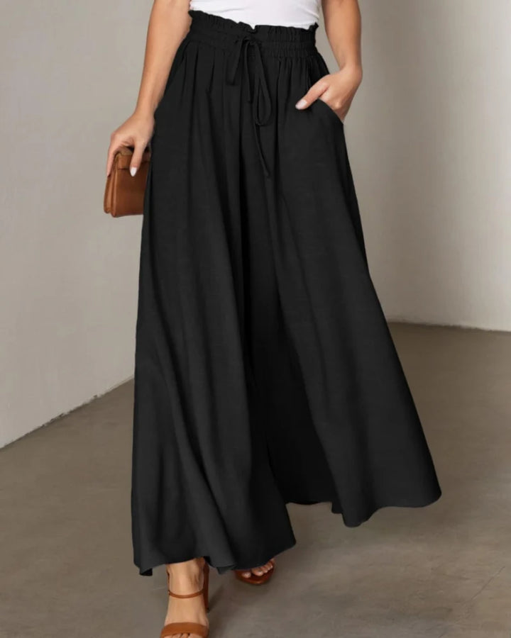 Claire | Pantalones Casuales De Cintura Alta En Viscosa Con Bolsillos